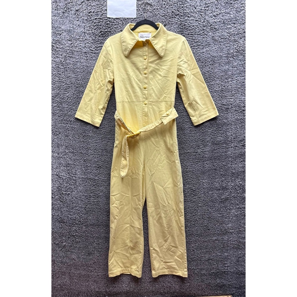 House Of Sunny Belted Straight Leg Utility Jumpsuit Yellow Womens Size 6 US